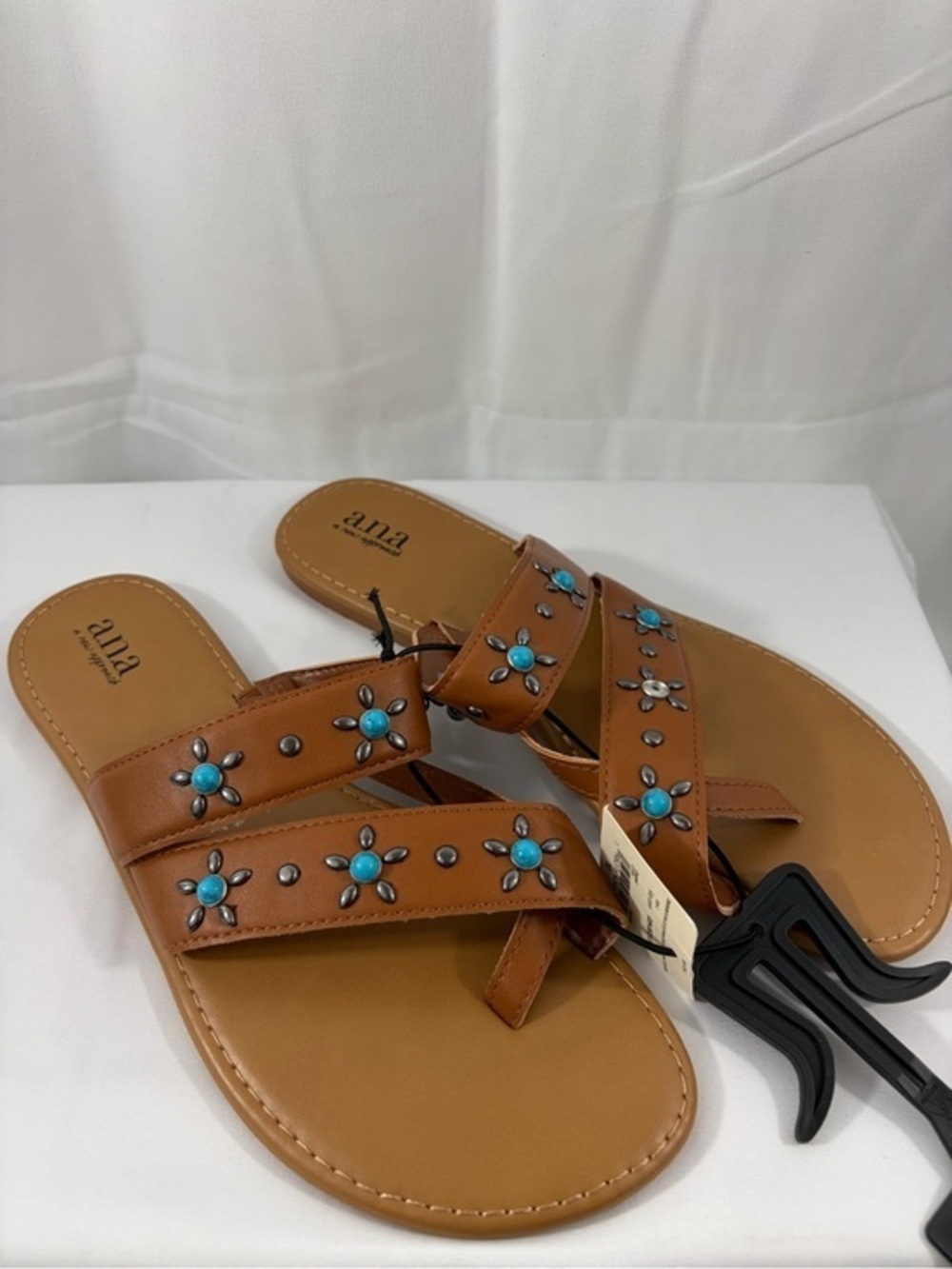 NWT a.n.a Women’s Size 10 Brown Slide Sandals with Turquoise Accent Studs